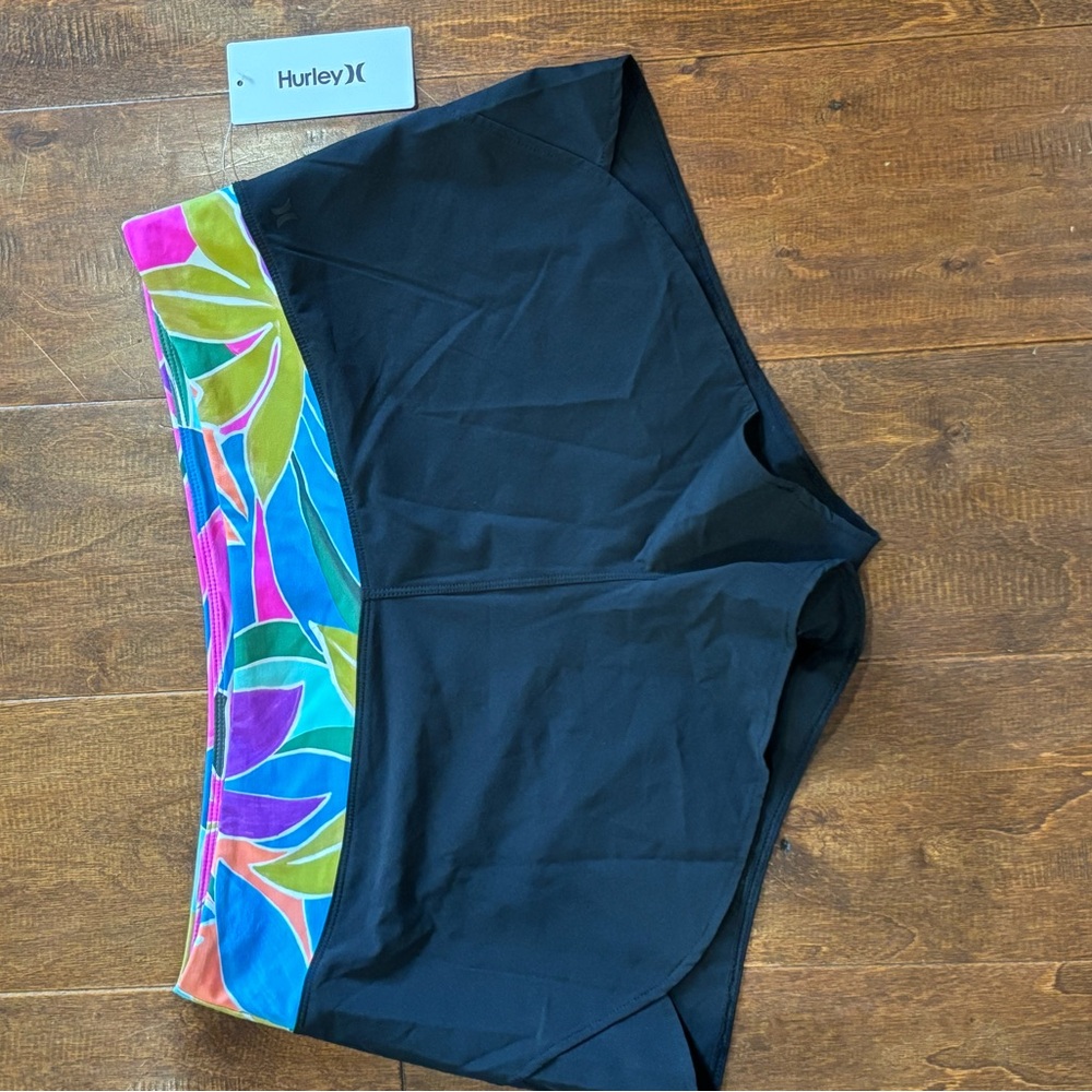 Hurley Black Swim Shorts with Colorful Waistband